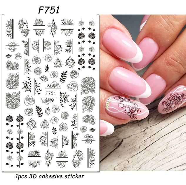 5PCS 3D Butterfly Nail Stickers Gold Geometric Flower Decals Manicure Decoration Black White Color Health Beauty Personal Care Nail Tools