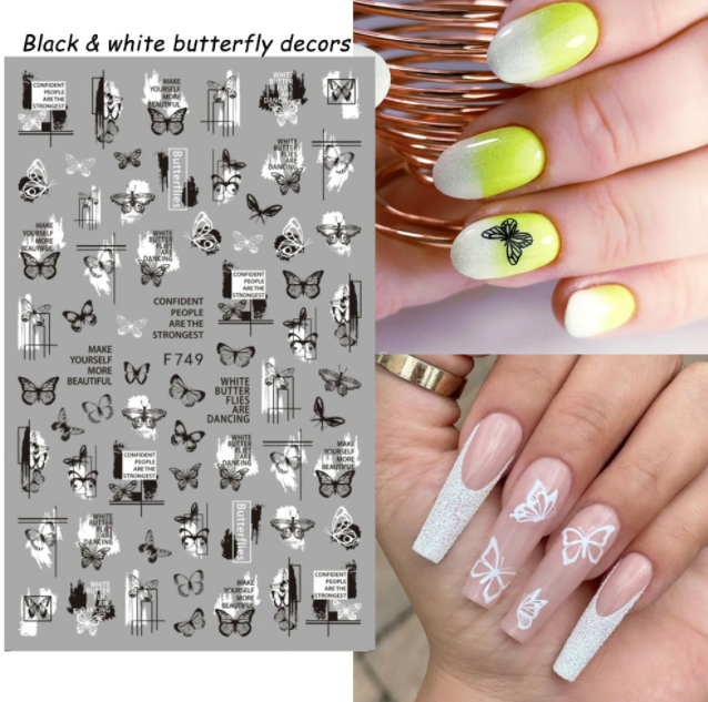 5PCS 3D Butterfly Nail Stickers Gold Geometric Flower Decals Manicure Decoration Black White Color Health Beauty Personal Care Nail Tools