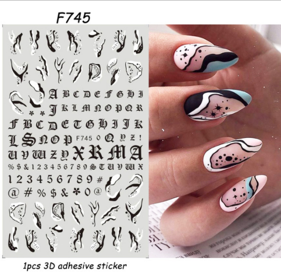 5PCS 3D Butterfly Nail Stickers Gold Geometric Flower Decals Manicure Decoration Black White Color Health Beauty Personal Care Nail Tools