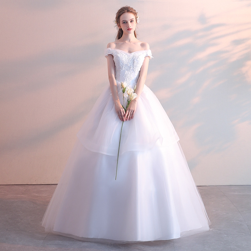 Love Story 1 Piece Off The Shoulder Sweetheart Appliques Lace Pattern Wedding Dresses Bride Gown S White