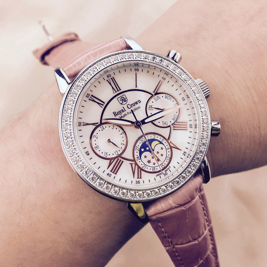 RoyalCrown quartz watches luxury Ladies Leather Straps Rhinestone Watches Women Classcal stainless Waterproof Calendar Fashion Luxurious Business Office Lady birthday gift watch elegant jewelry formal