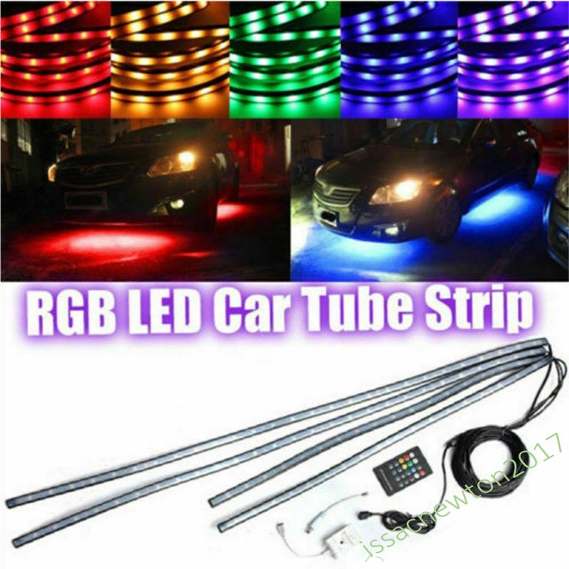 4x 8 Colors LED Strip Under Car Tube Underglow Underbody System Neon Light Kit