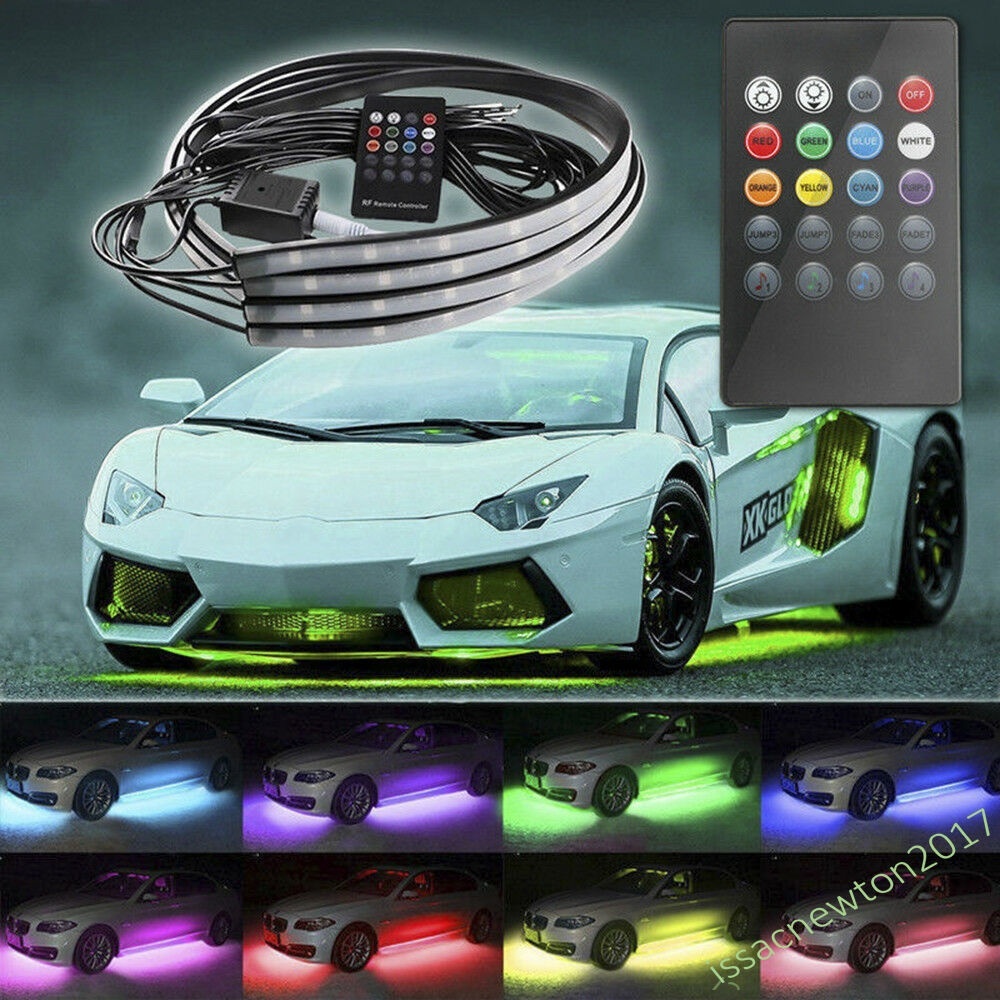 4x 8 Colors LED Strip Under Car Tube Underglow Underbody System Neon Light Kit