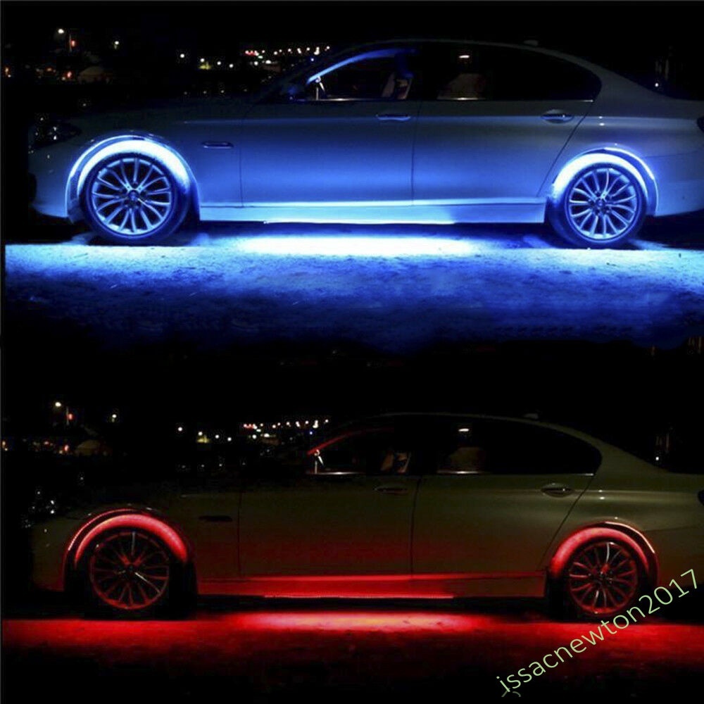 4x 8 Colors LED Strip Under Car Tube Underglow Underbody System Neon Light Kit