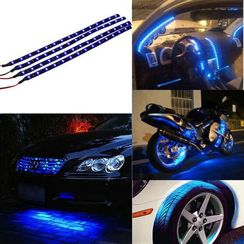 12V 4pcs 30CM/15 LED Car Motors Truck Flexible Strip Light Waterproof Blue