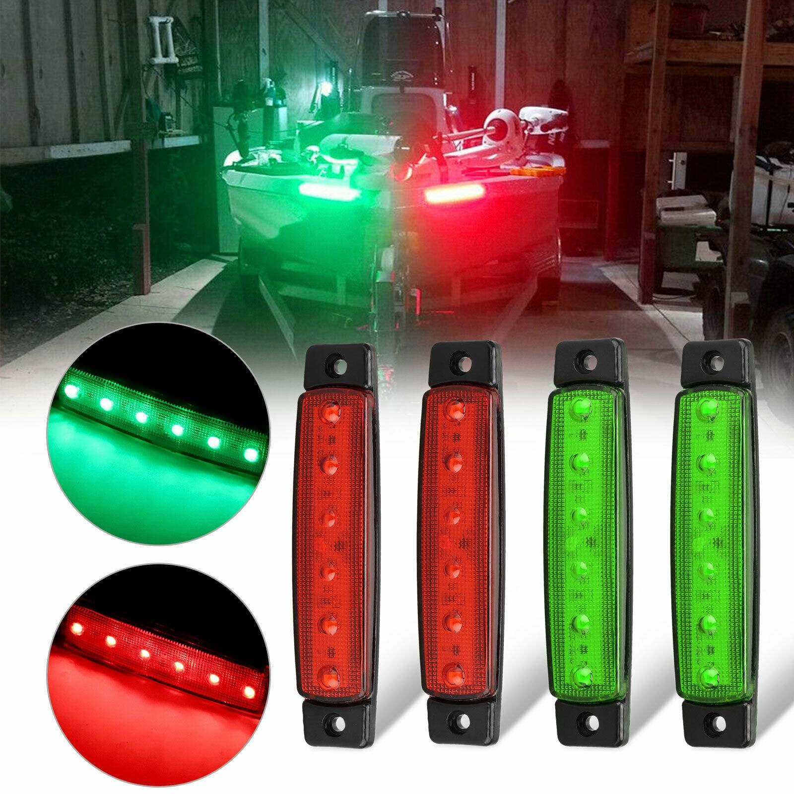 4Pcs Red Green Boat Navigation LED Lights Stern Lights Boats Starboard Light 12V
