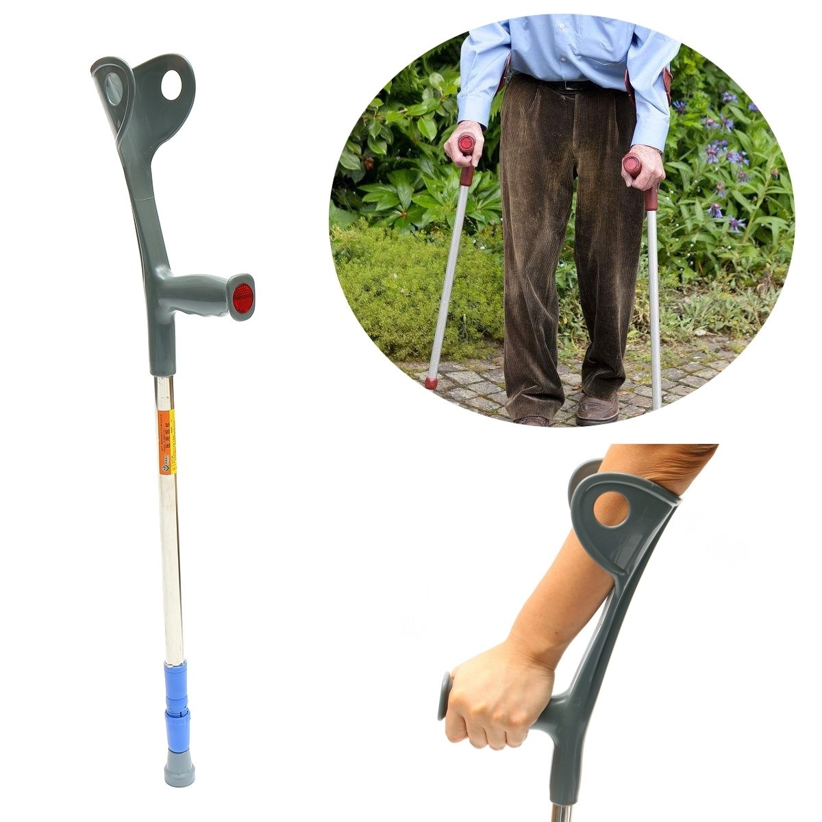 37&apos;&apos; Walking Aid Forearm Crutch Adjustable Height Disability Arm Cuff Crutches Stick