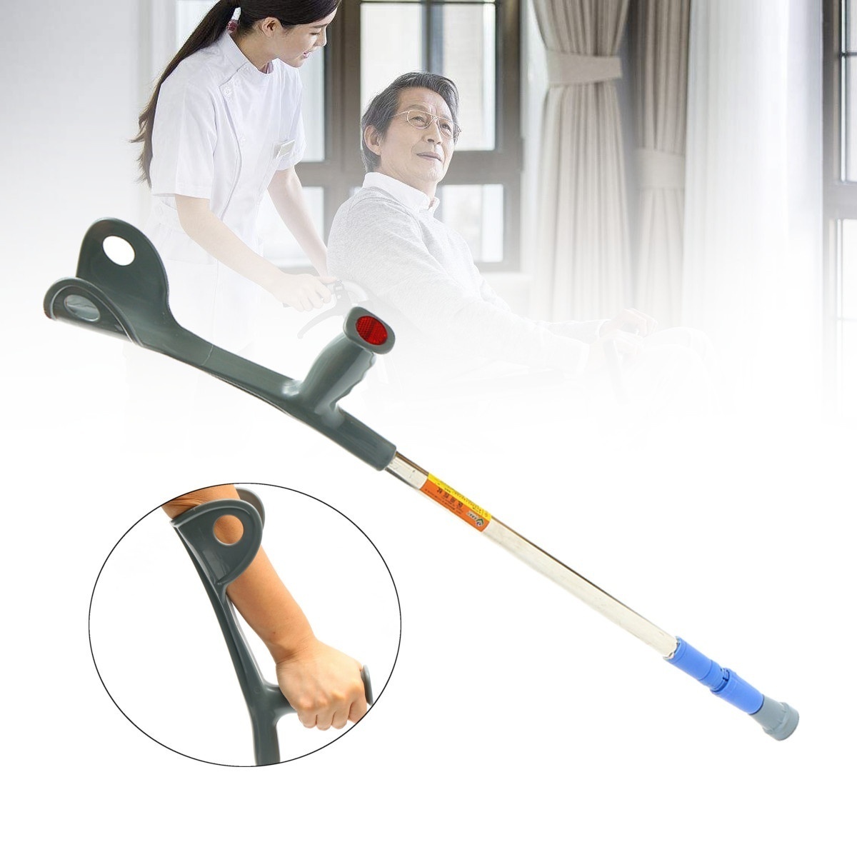 37&apos;&apos; Walking Aid Forearm Crutch Adjustable Height Disability Arm Cuff Crutches Stick