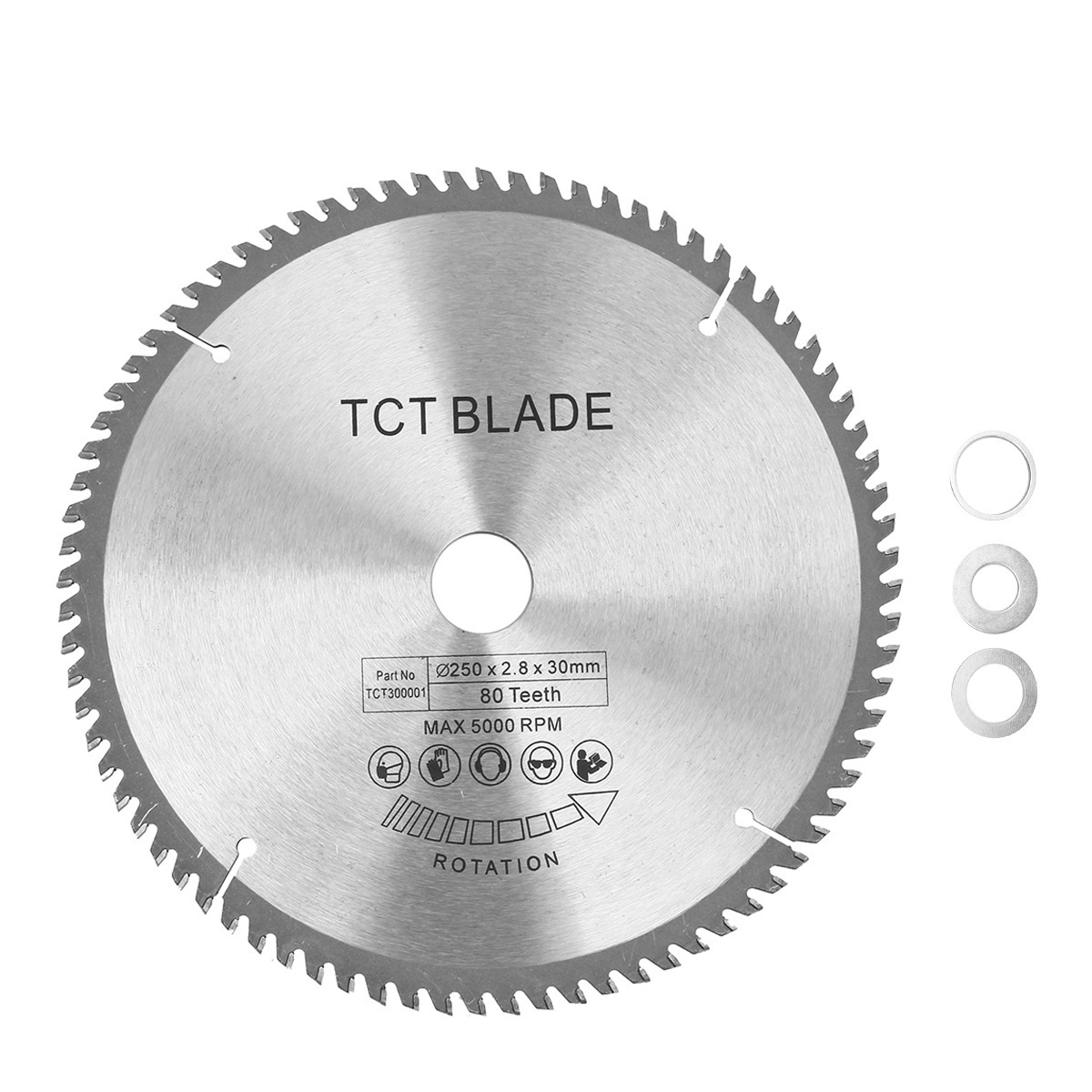 Silver 250mm x 80T High-speed TCT Circular Saw Blade 30mm Bore For 255mm Saws