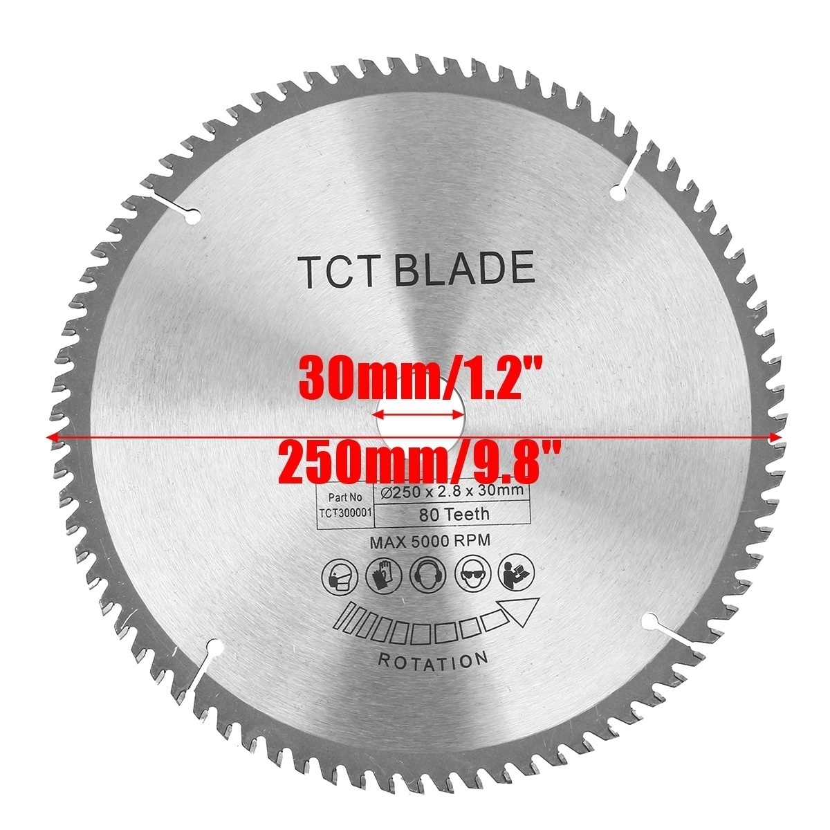Silver 250mm x 80T High-speed TCT Circular Saw Blade 30mm Bore For 255mm Saws