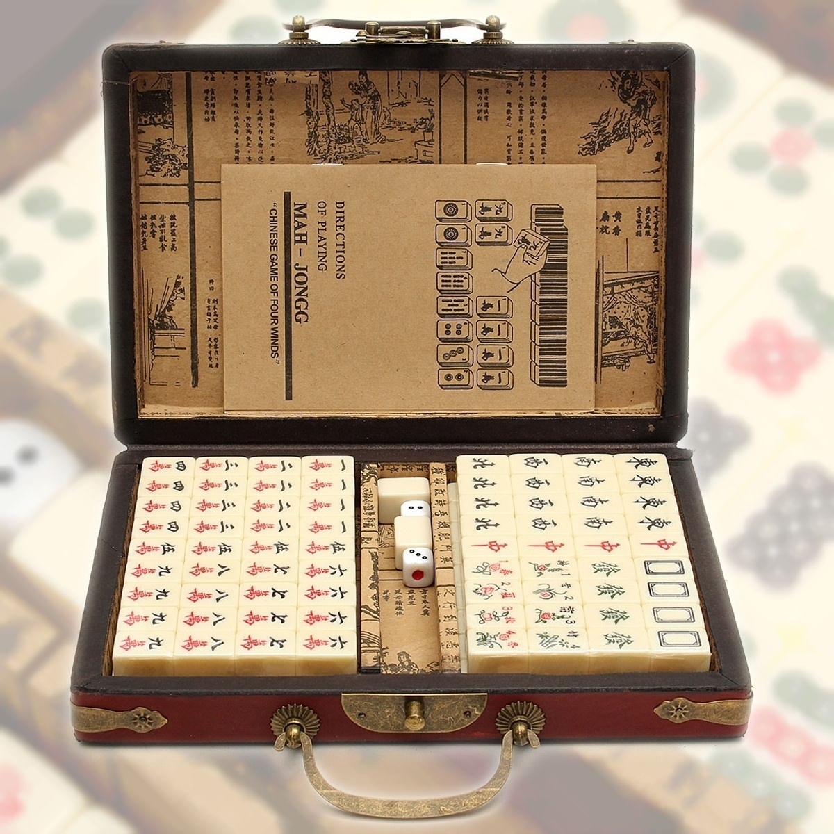 Retro Portable Mahjong Box Rare Chinese 144 Mah-Jong Set Bamboo Piece With Box