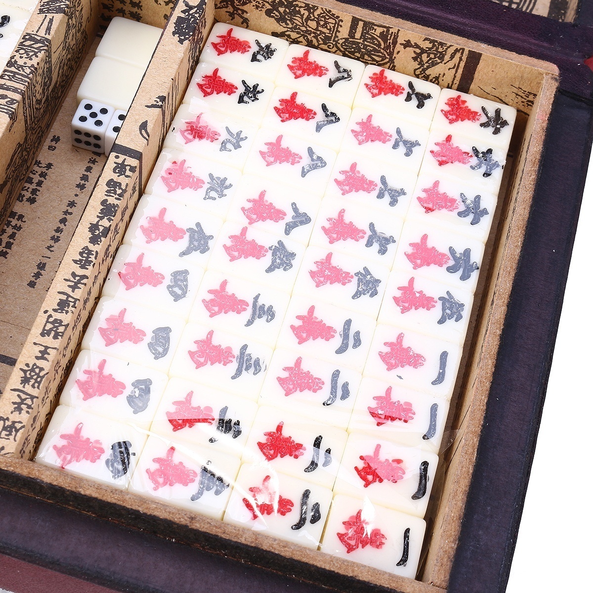 Retro Portable Mahjong Box Rare Chinese 144 Mah-Jong Set Bamboo Piece With Box