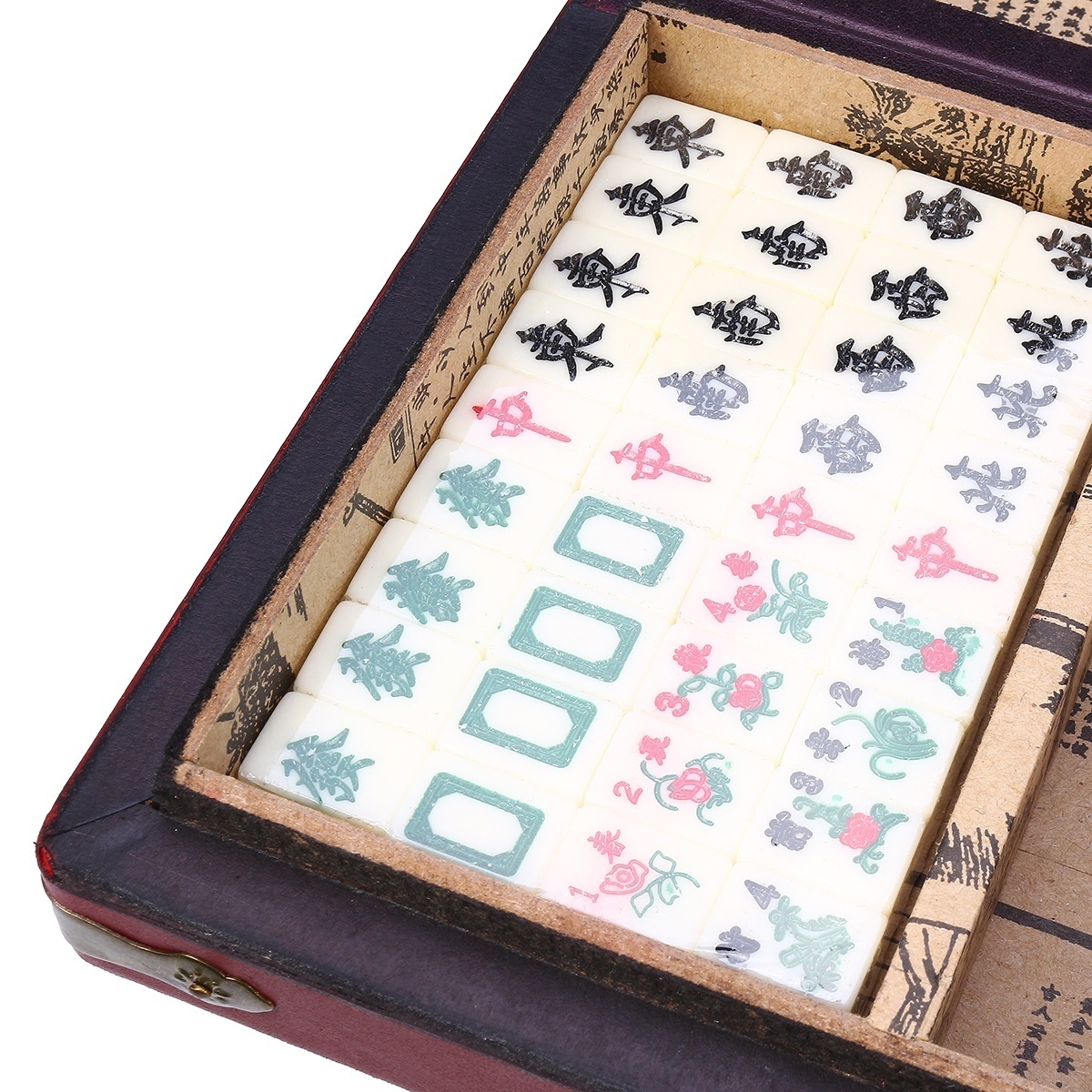 Retro Portable Mahjong Box Rare Chinese 144 Mah-Jong Set Bamboo Piece With Box