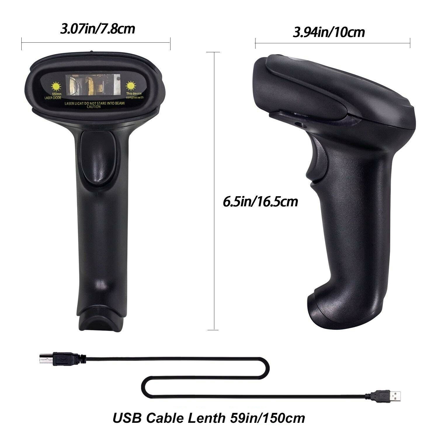 New Wireless Bluetooth 2.4G Barcode Scanner Handheld USB Receiver Laser Rechargeable