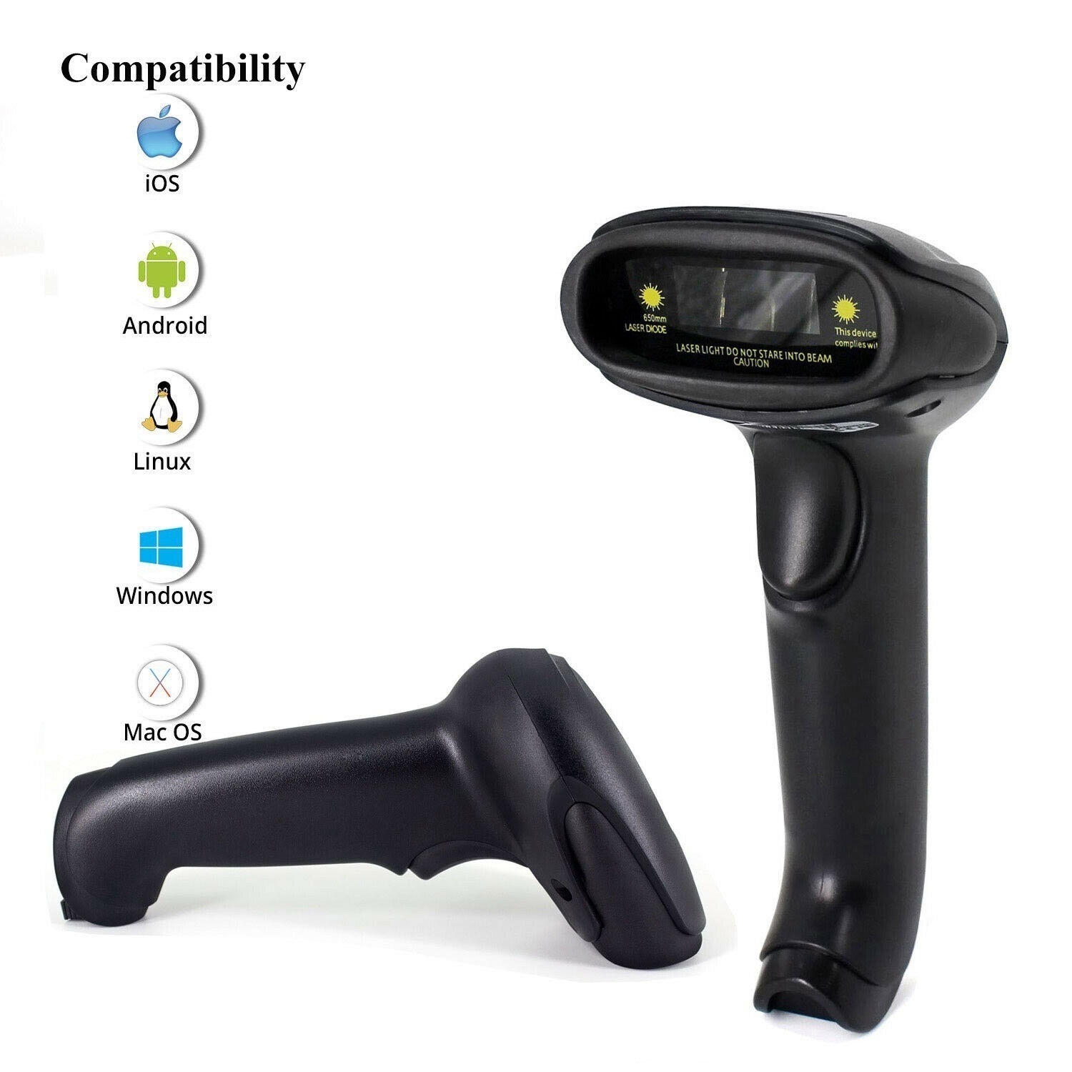 New Wireless Bluetooth 2.4G Barcode Scanner Handheld USB Receiver Laser Rechargeable