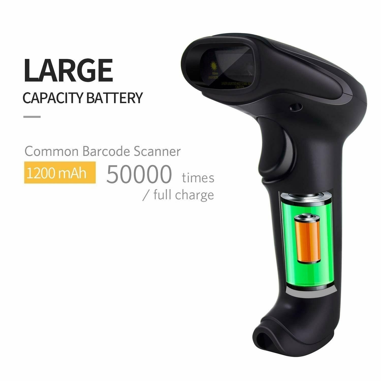 New Wireless Bluetooth 2.4G Barcode Scanner Handheld USB Receiver Laser Rechargeable