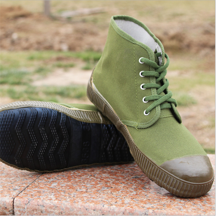 High Top Yellow Ball Shoes Flat Sole Release Shoes Army Green Canvas Shoes Labor Shoes