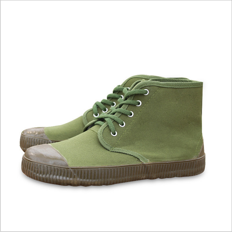High Top Yellow Ball Shoes Flat Sole Release Shoes Army Green Canvas Shoes Labor Shoes