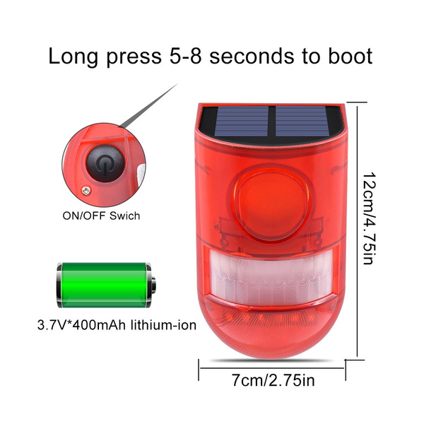Sound&amp;Light Warning Solar Alarm IP65 Waterproof Motion Sensor Alarm Lamp Wireless Garden Yard Farm
