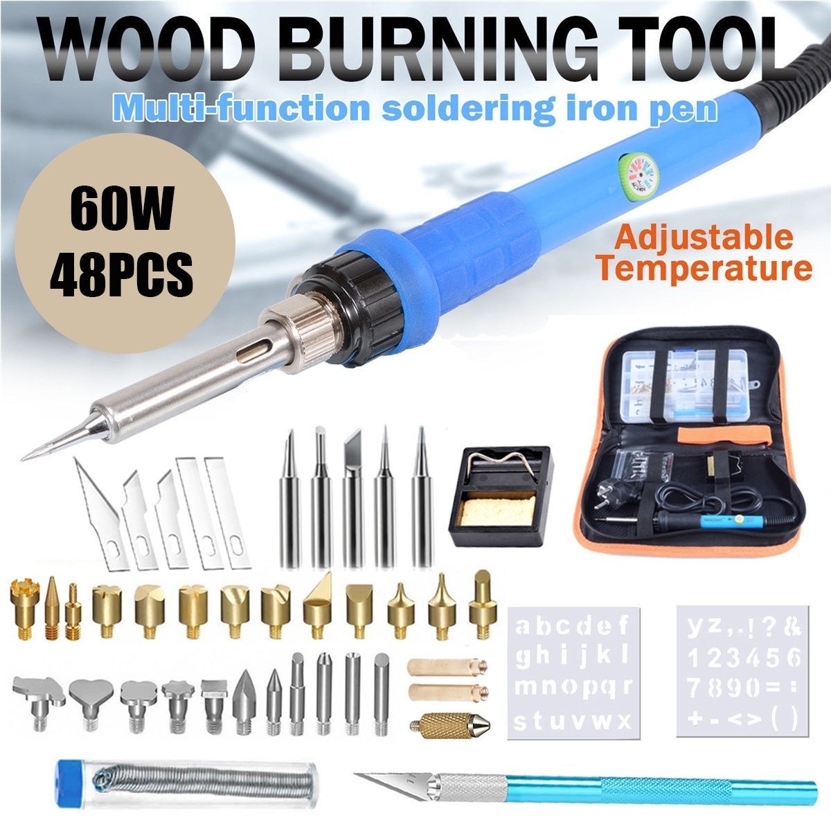 48pcs Wood Burning Pen Set Tips Stencil Soldering Tools Pyrography Crafts Kit