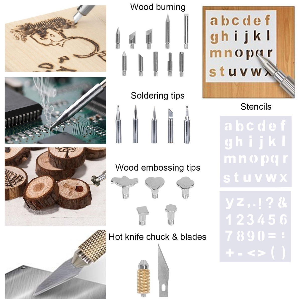 48pcs Wood Burning Pen Set Tips Stencil Soldering Tools Pyrography Crafts Kit