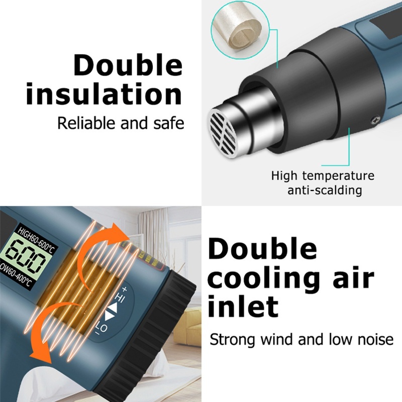 2021 New 2000W 220V Industrial Electric Hot Air Gun Adjustable Thermoregulator Air Flow Mini Heat