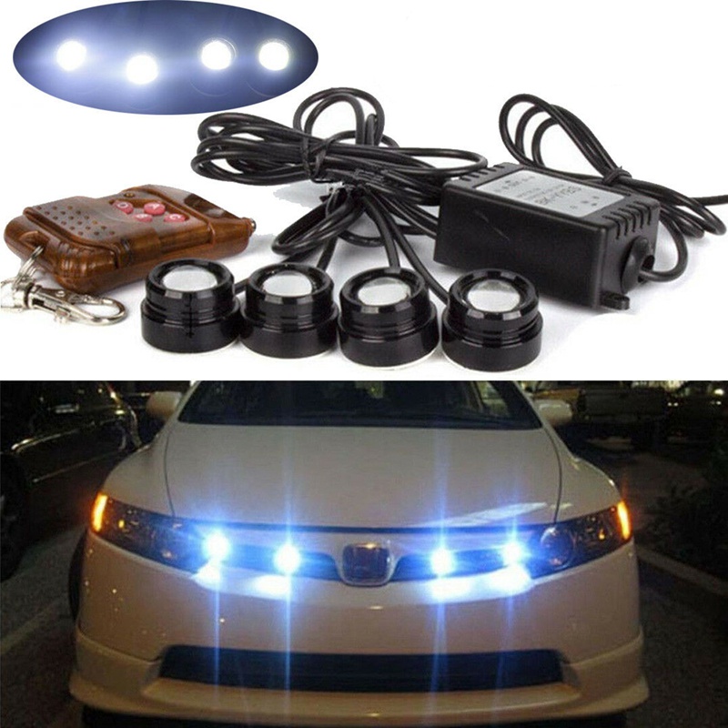 12V Car Hawkeye LED Emergency Strobe Lights DRL 4 in 1 Brake Light with Remote