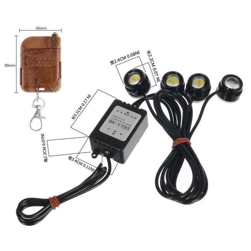 12V Car Hawkeye LED Emergency Strobe Lights DRL 4 in 1 Brake Light with Remote