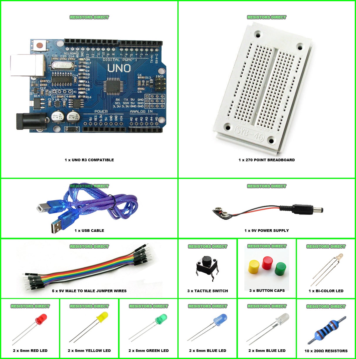Arduino UNO R3 Starter Kit Compatible Microcontroller ATMEGA328P Breadboard