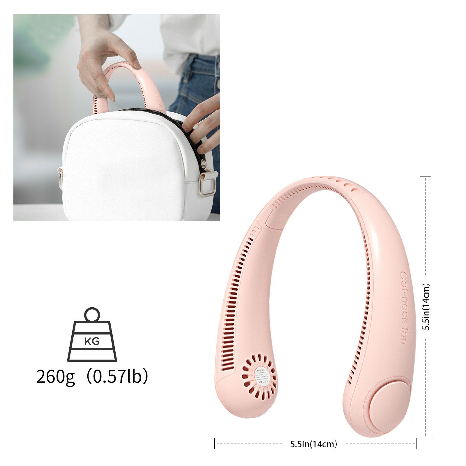 Portable Mini Fan Hanging Neck Fan USB Rechargeable Lazy Hands-Free Leafless Fan