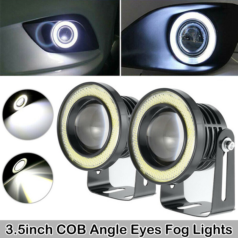 2pcs 3.5inch White High Power COB LED Projector Angel Eye Light Halo Ring Fog Drive Lamp Car