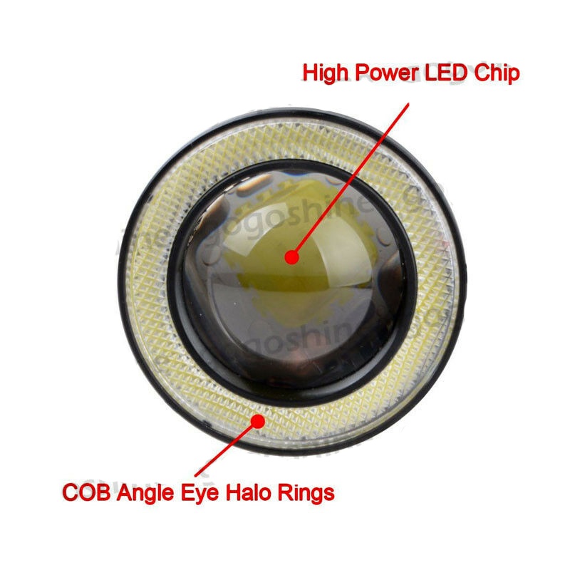 2pcs 3.5inch White High Power COB LED Projector Angel Eye Light Halo Ring Fog Drive Lamp Car