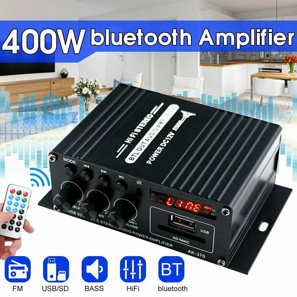 220V 400W Bluetooth HiFi Power Amplifier Mini Audio Digital Stereo FM AMP AUX