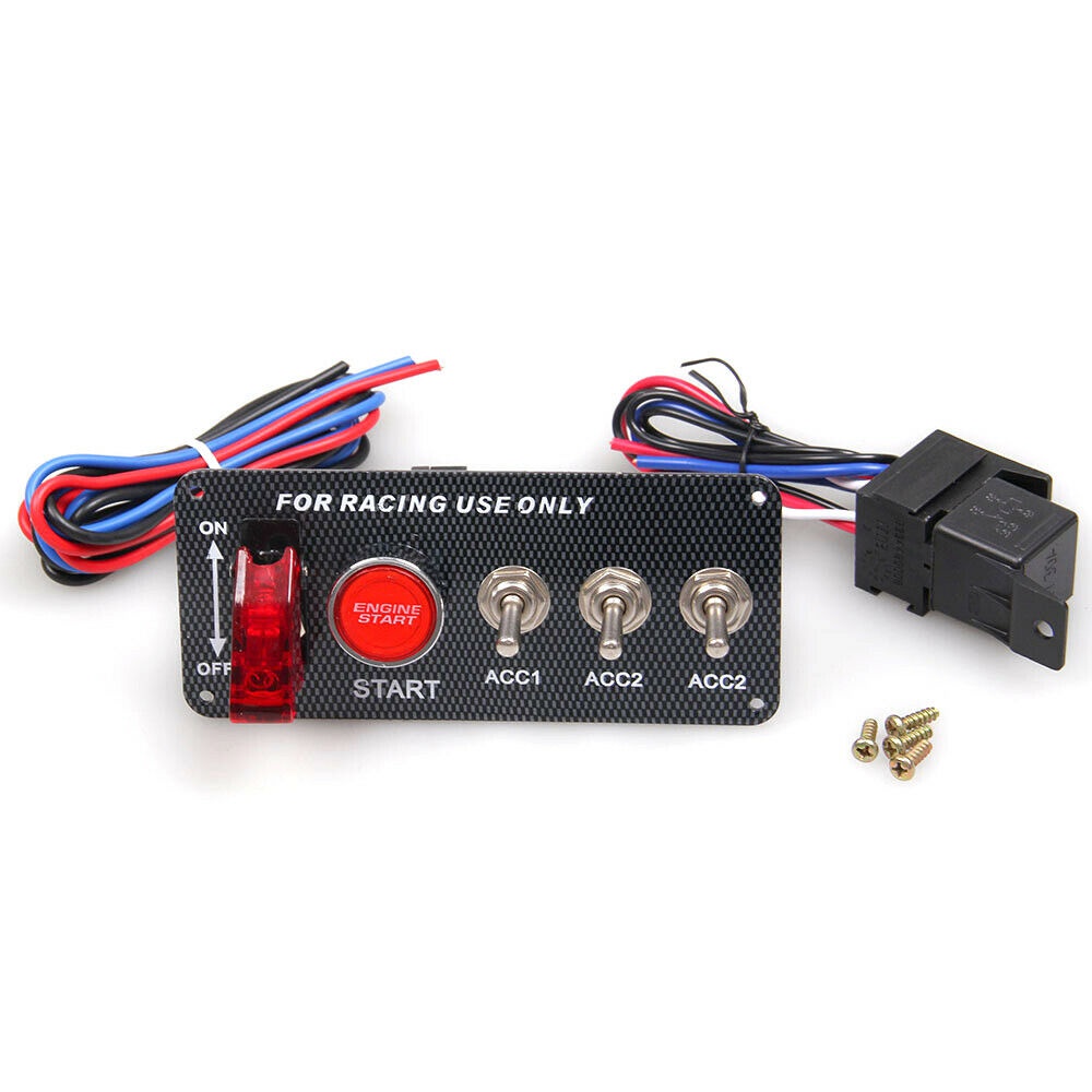 Carbon Ignition Switch Panel Engine Start Push Button LED Toggle Racing Auto 12V