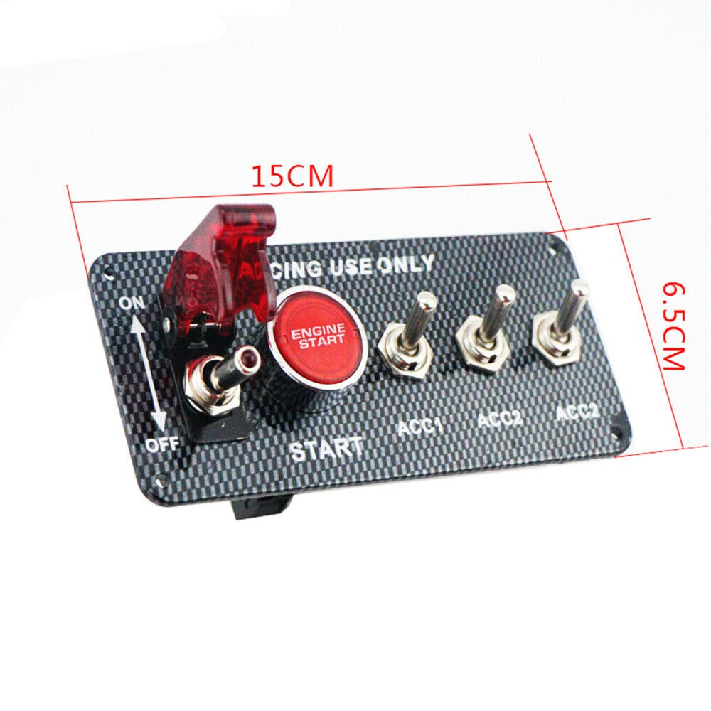 Carbon Ignition Switch Panel Engine Start Push Button LED Toggle Racing Auto 12V
