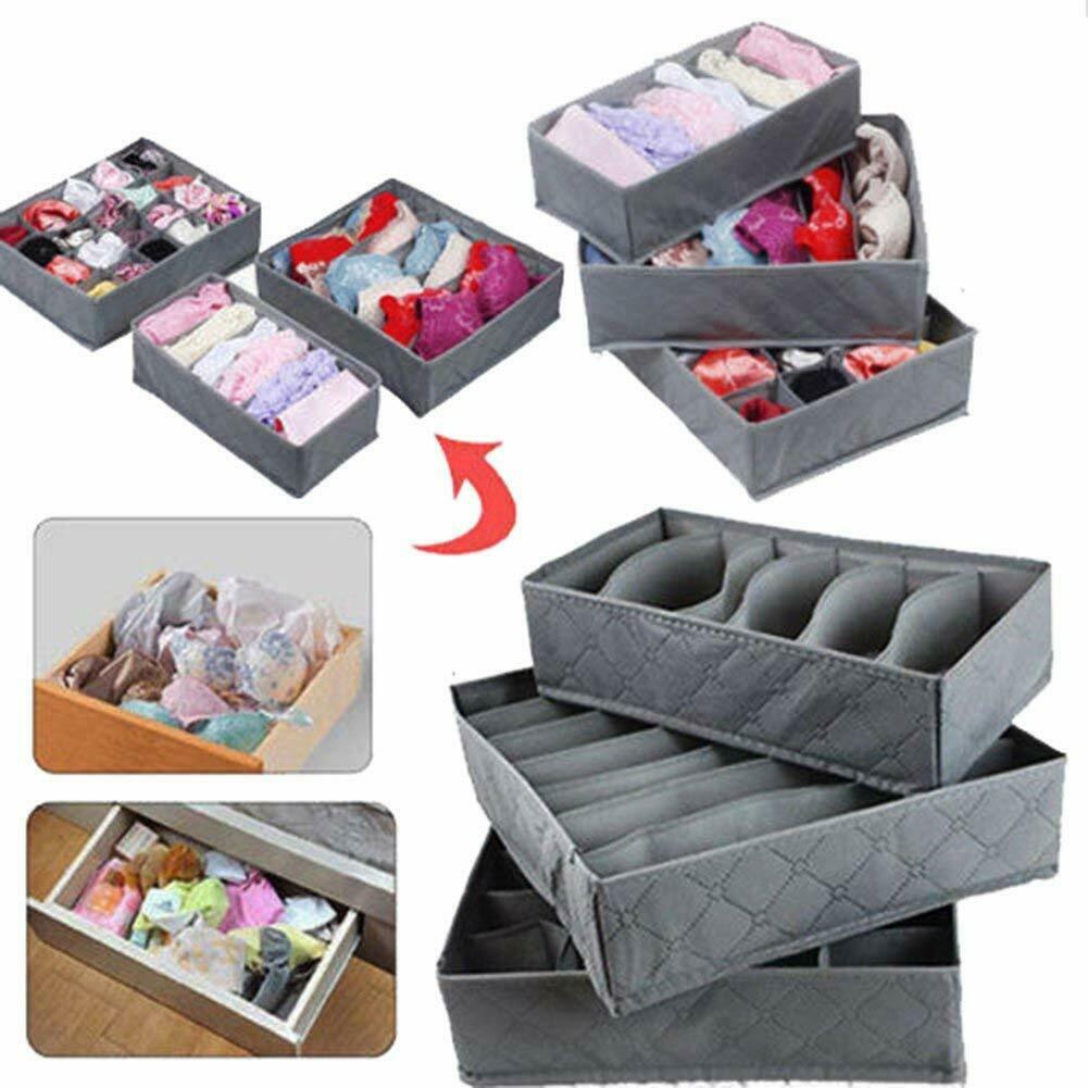 3PCS Foldable Drawer Organizer Divider Closet Storage Box For Underwear Bra Sock