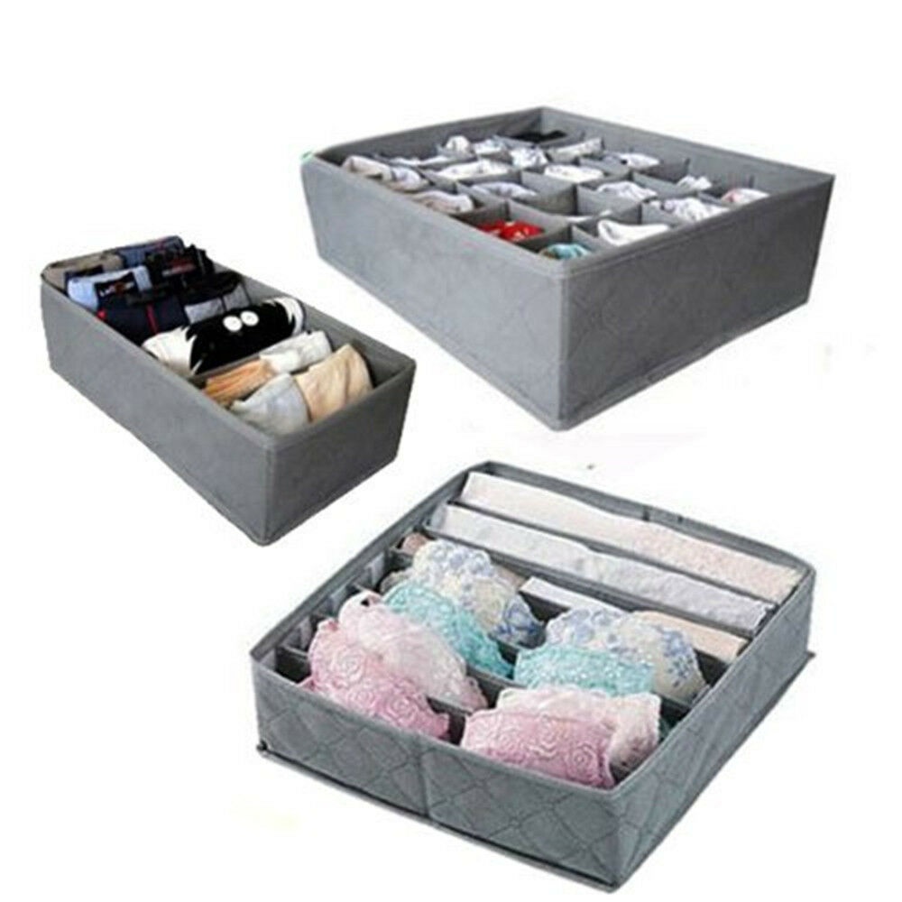 3PCS Foldable Drawer Organizer Divider Closet Storage Box For Underwear Bra Sock