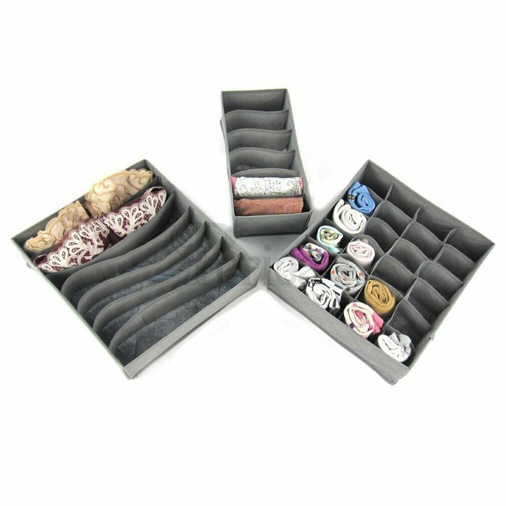 3PCS Foldable Drawer Organizer Divider Closet Storage Box For Underwear Bra Sock