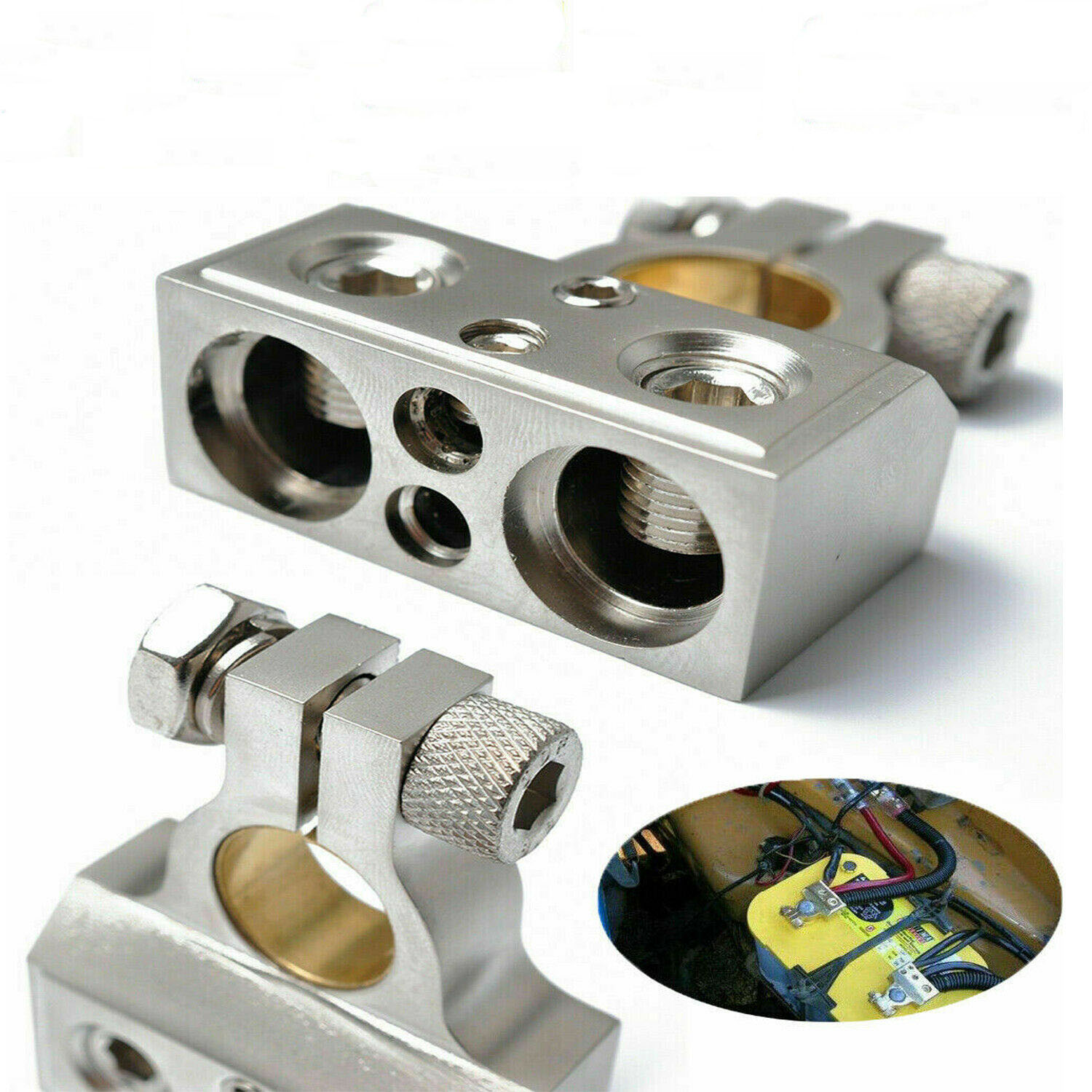 Car Battery Terminal Clamp Post 1/0 2 4 8 GA AWG Gauge Positive Negative Port