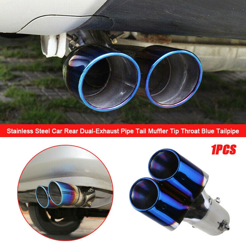 Stainless Steel Car Rear Dual Exhaust Pipe Tail Muffler Tip Throat Blue Tailpipe