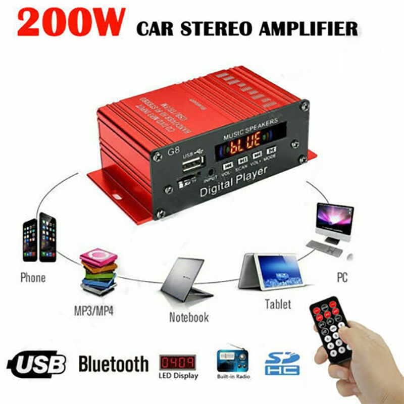 200W HIFI Digital bluetooth Stereo Audio Power Amplifier AMP AUX FM Mic+ Remote