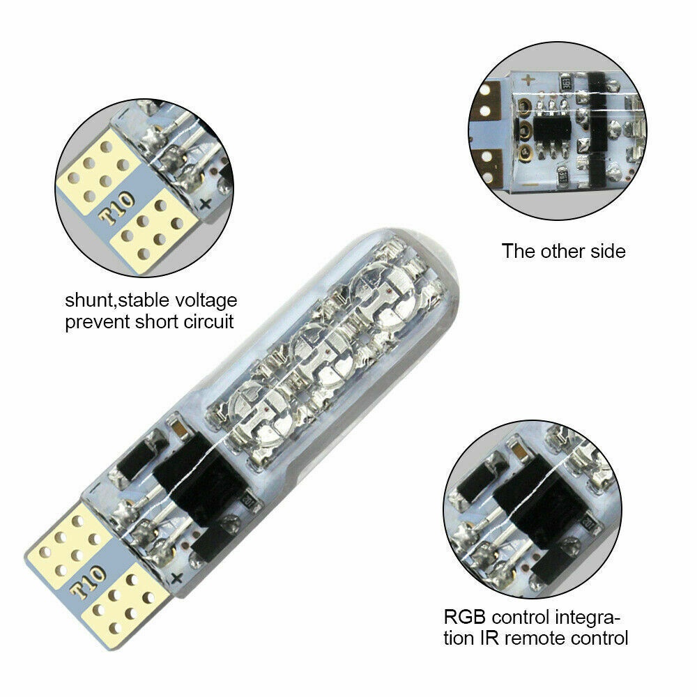 RGB T10 168 194 LED Bulbs W/RF Remote Control Multi-Color For Car Parking Lights