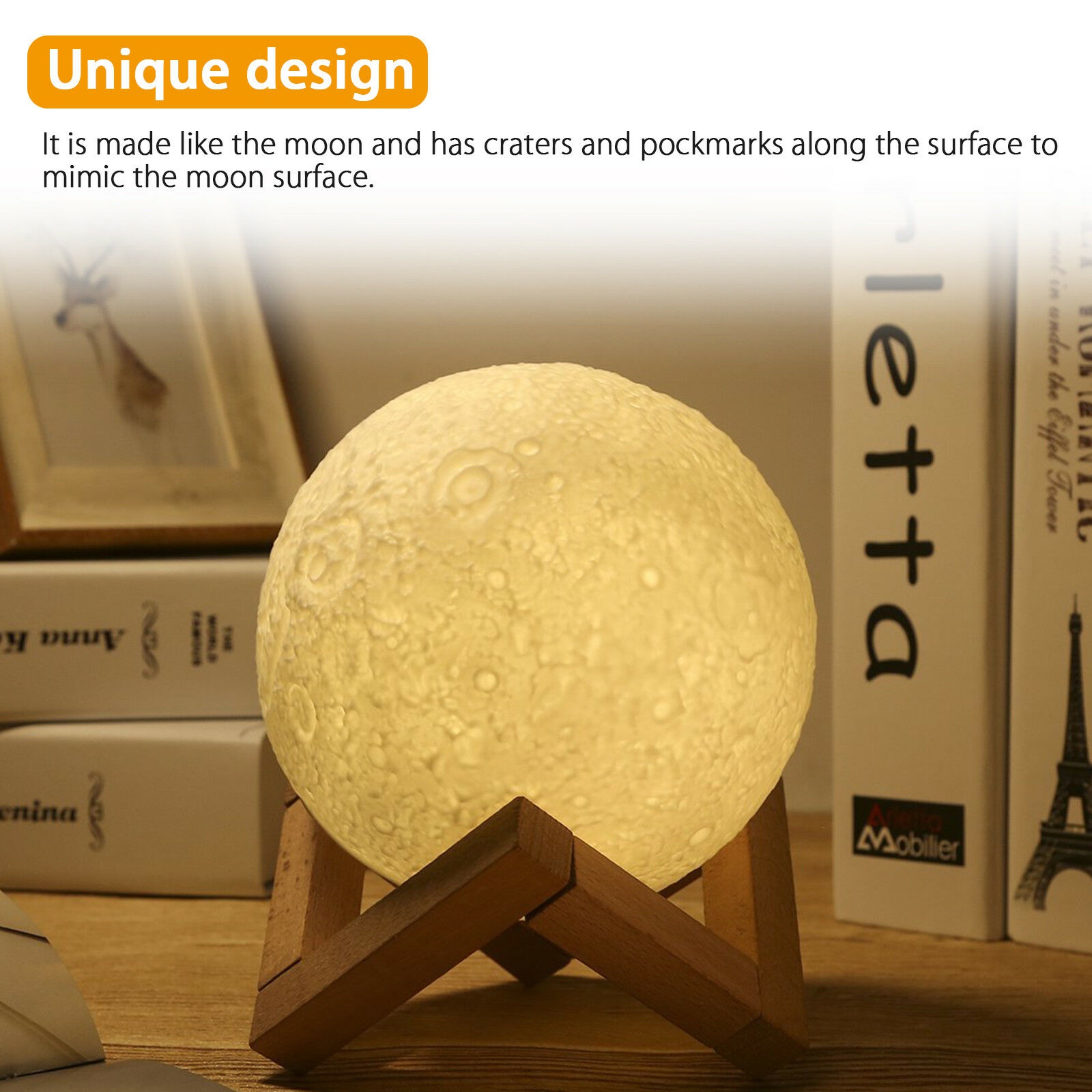 3D Printing Moon Lamp Moonlight USB LED Night Lunar Light Touch Color Changing Home Decor Room