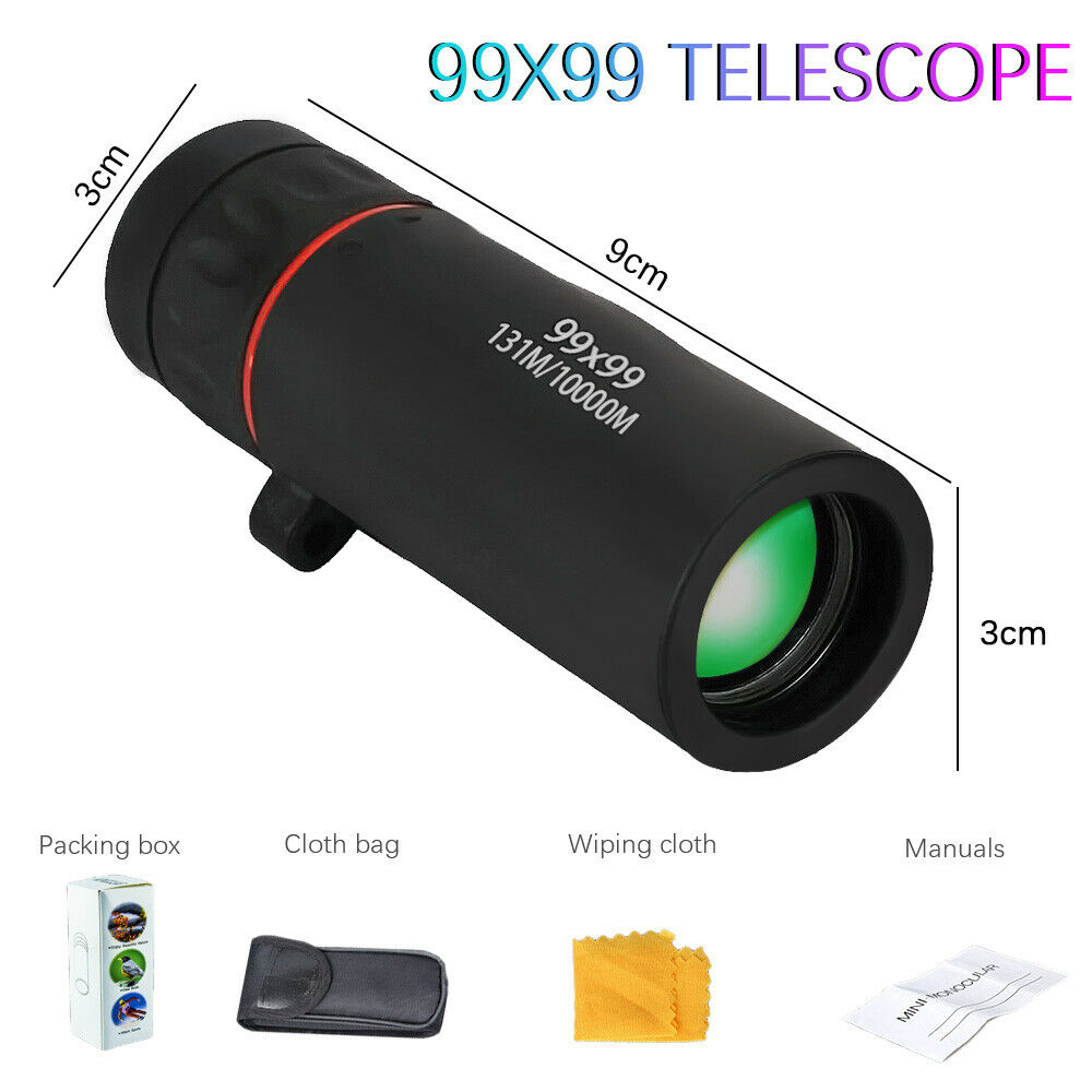 99x99 Monocular Telescope Light Night Vision Zoom + Simple Clip Sightseeing-