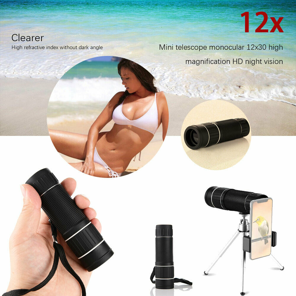 12x30 Mini HD Zoom Monocular Telescope Small Telescope with Night Vision Telescope Bak4