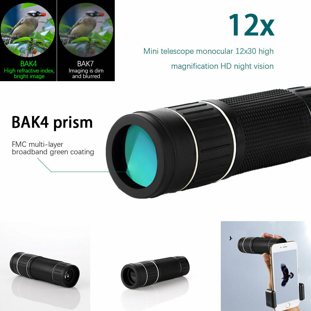 12x30 Mini HD Zoom Monocular Telescope Small Telescope with Night Vision Telescope Bak4