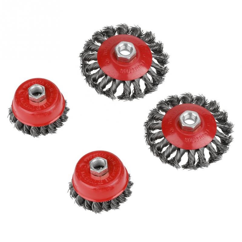 4Pcs/set Rotary Twist Knot Flat Cup Steel Wire Wheel Brush Set for Angle Grinder Rust Paint Removal
