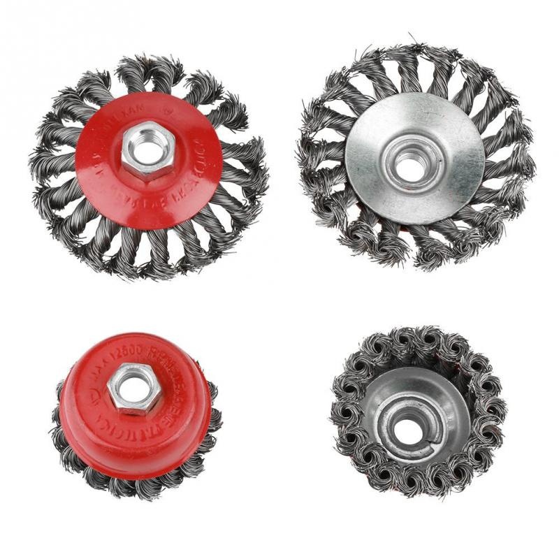 4Pcs/set Rotary Twist Knot Flat Cup Steel Wire Wheel Brush Set for Angle Grinder Rust Paint Removal