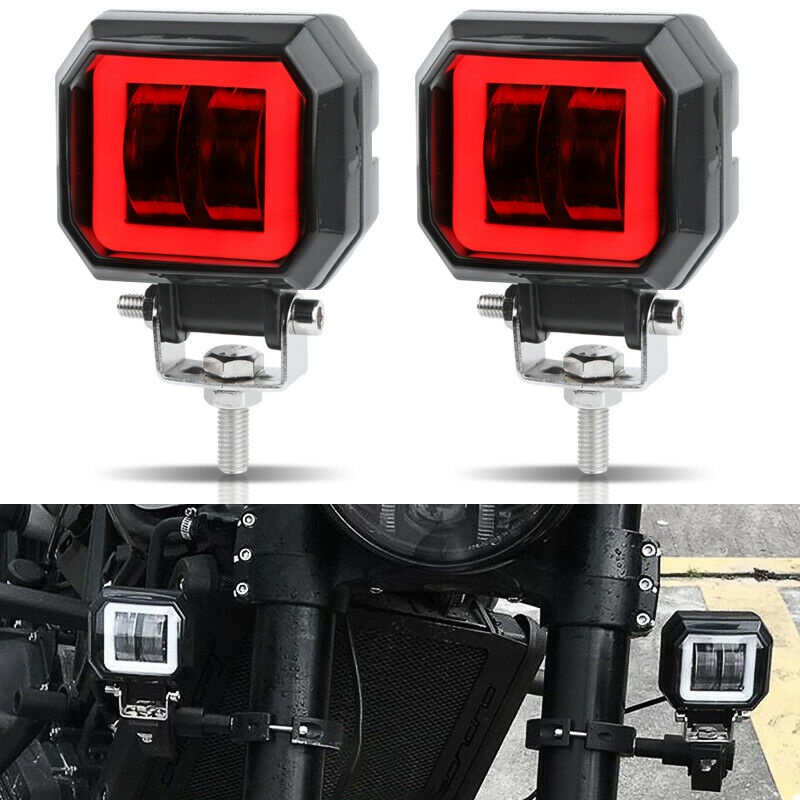 2pcs 3inch LED Work Light Bar Red Halo Angel Eye Spot Offroad Driving Lamp UTV ATV