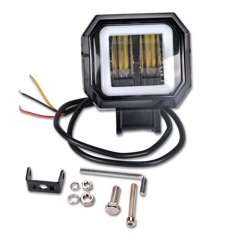 2pcs 3inch LED Work Light Bar Red Halo Angel Eye Spot Offroad Driving Lamp UTV ATV